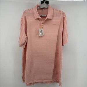 Peter Millar Summer Comfort‎ Short Sleeve Polo Shirt Men's L Salmon Striped NWT